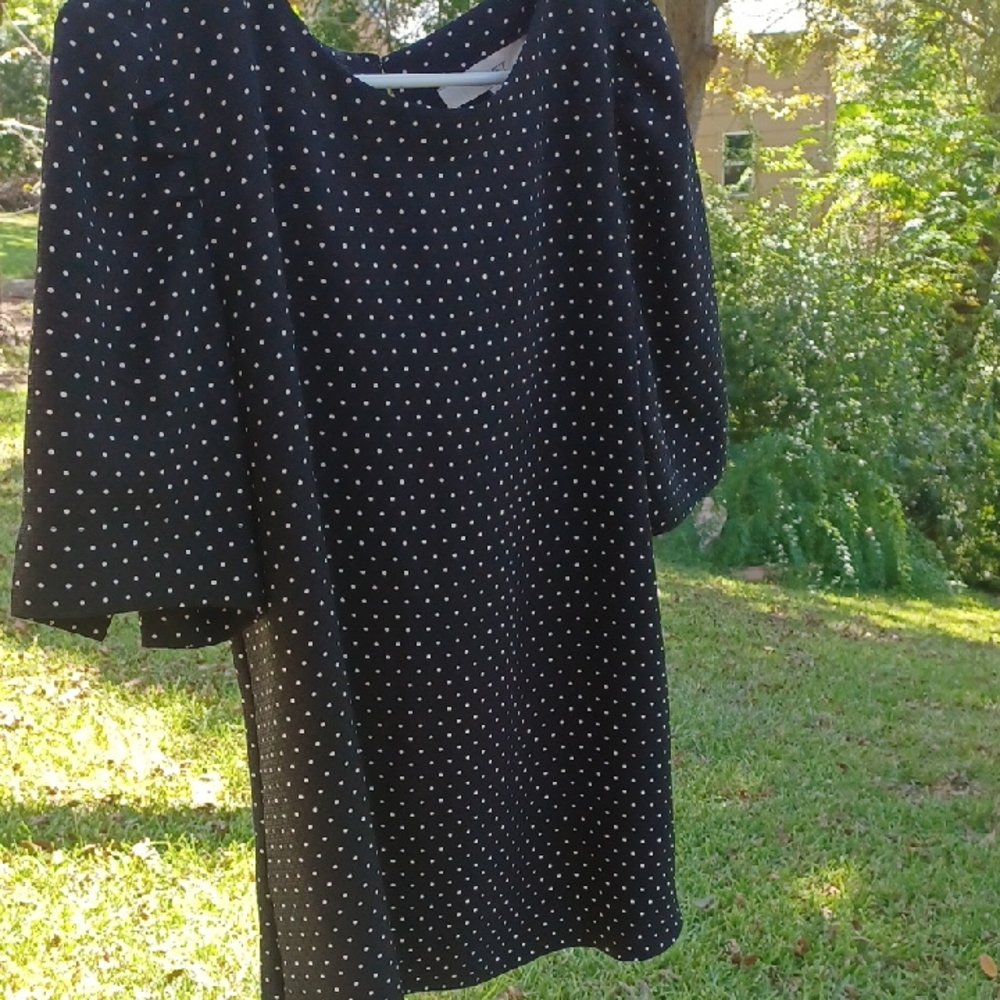 LOFT Black Top with White Polka Dots